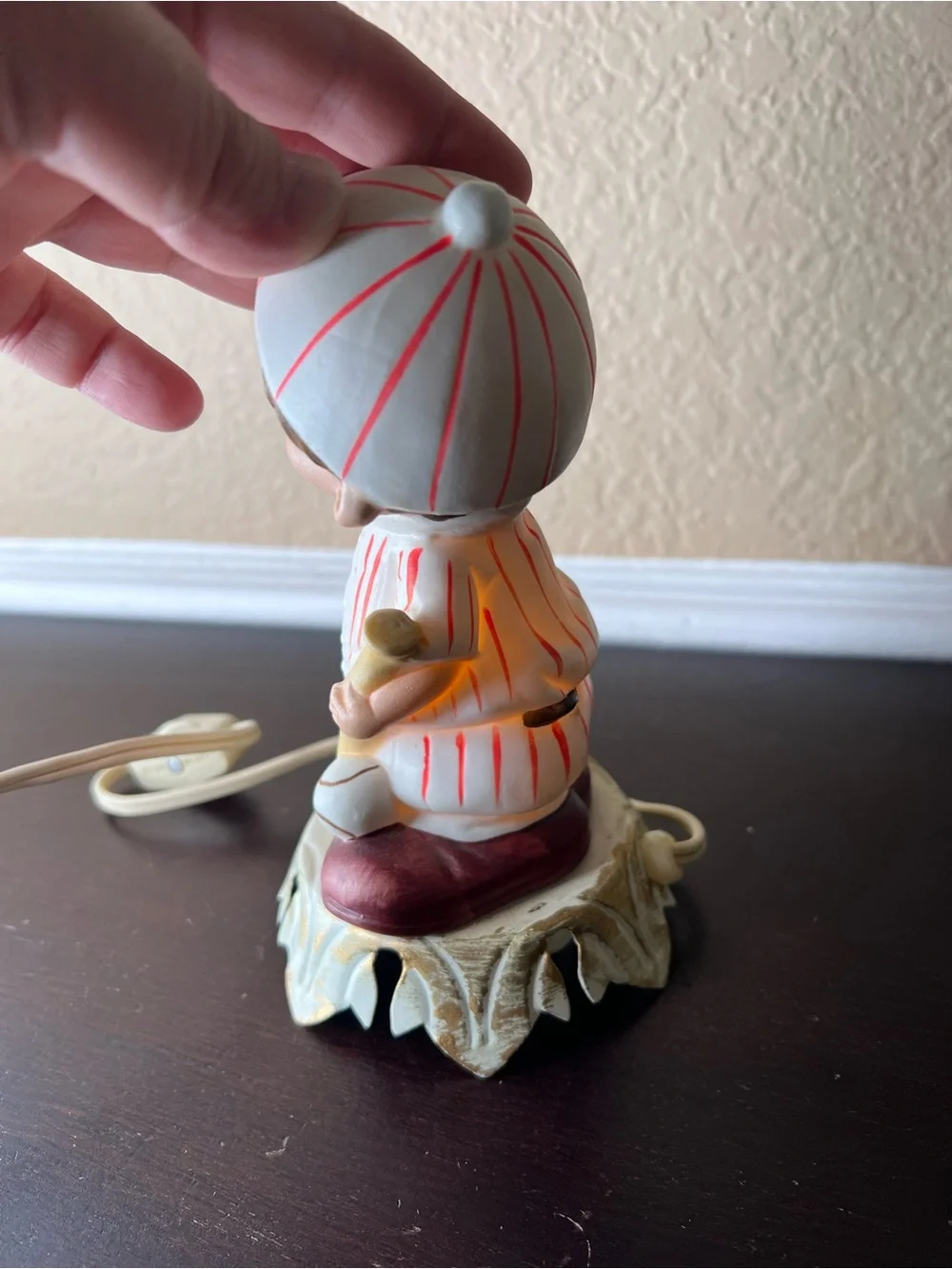 Vintage 1970s Aladdin Giftware Baseball Boy Night Light Ceramic Bisque Lamp